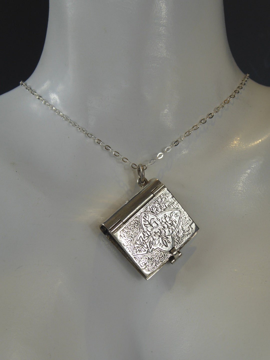 Fine Silver Engraved Book Locket - Etsy