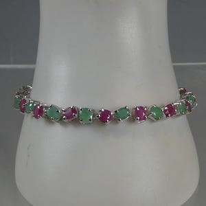 Feinsilber Real Ruby & Smaragd Set Line Tennis Armband