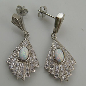 A Very Pretty Pair of Art Deco Styled Fan Shaped  Drop Earrings