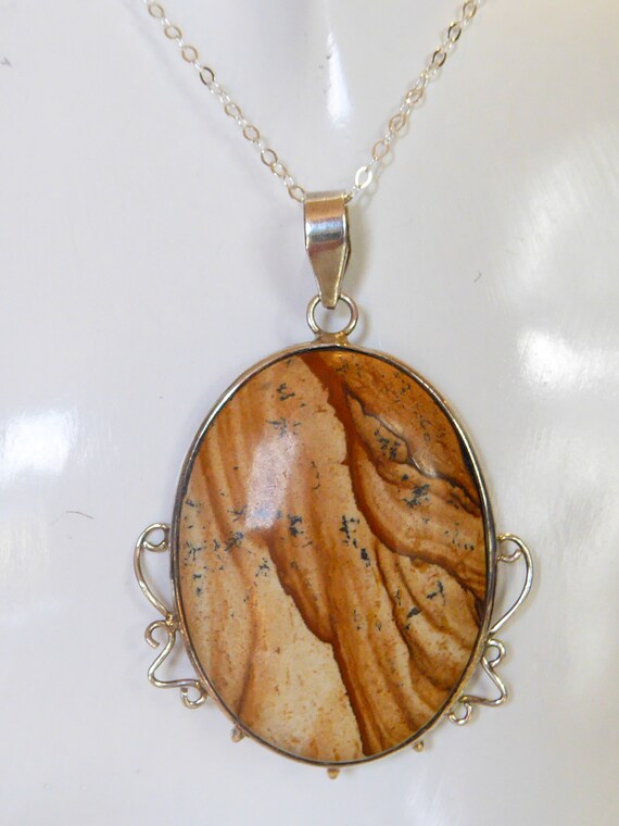 Large Fine Solid Silver Natural Stone Set Pendant… - image 3