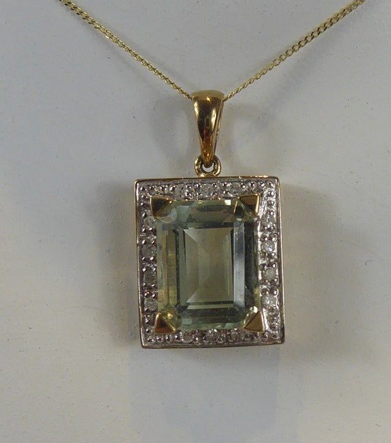 9ct Green Amethyst & Diamond Pendant 9ct Green Amethyst & Diamond Pendant