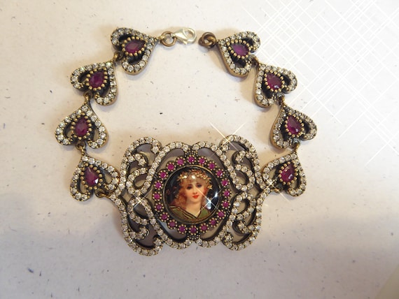 Silver & Gilt Art Nouveau Enamel Ruby Set Lady Pl… - image 1