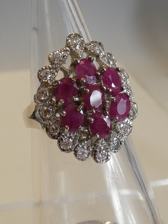 Fine Silver Real Ruby Set Cluster Ring - image 7