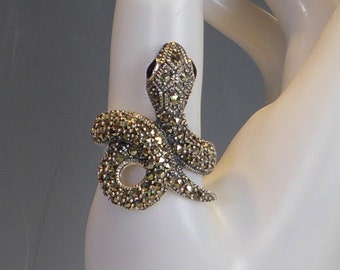 Silver Marcasite set Art Deco Style Snake Ring