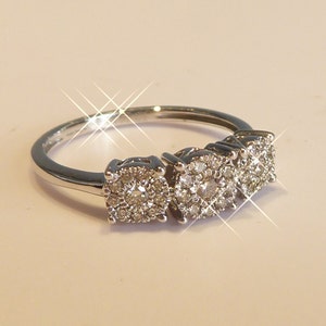Fine 9ct white gold real Diamond Trilogy Ring