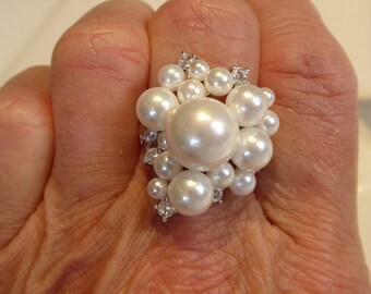 Silver & pearl set Cluster ring