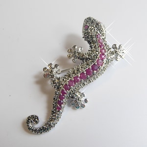 Solid Silver Real Ruby & Marcasite set Lizard Brooch