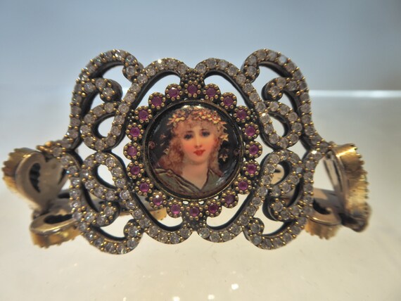 Silver & Gilt Art Nouveau Enamel Ruby Set Lady Pl… - image 9