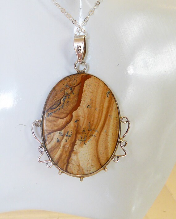 Large Fine Solid Silver Natural Stone Set Pendant… - image 2