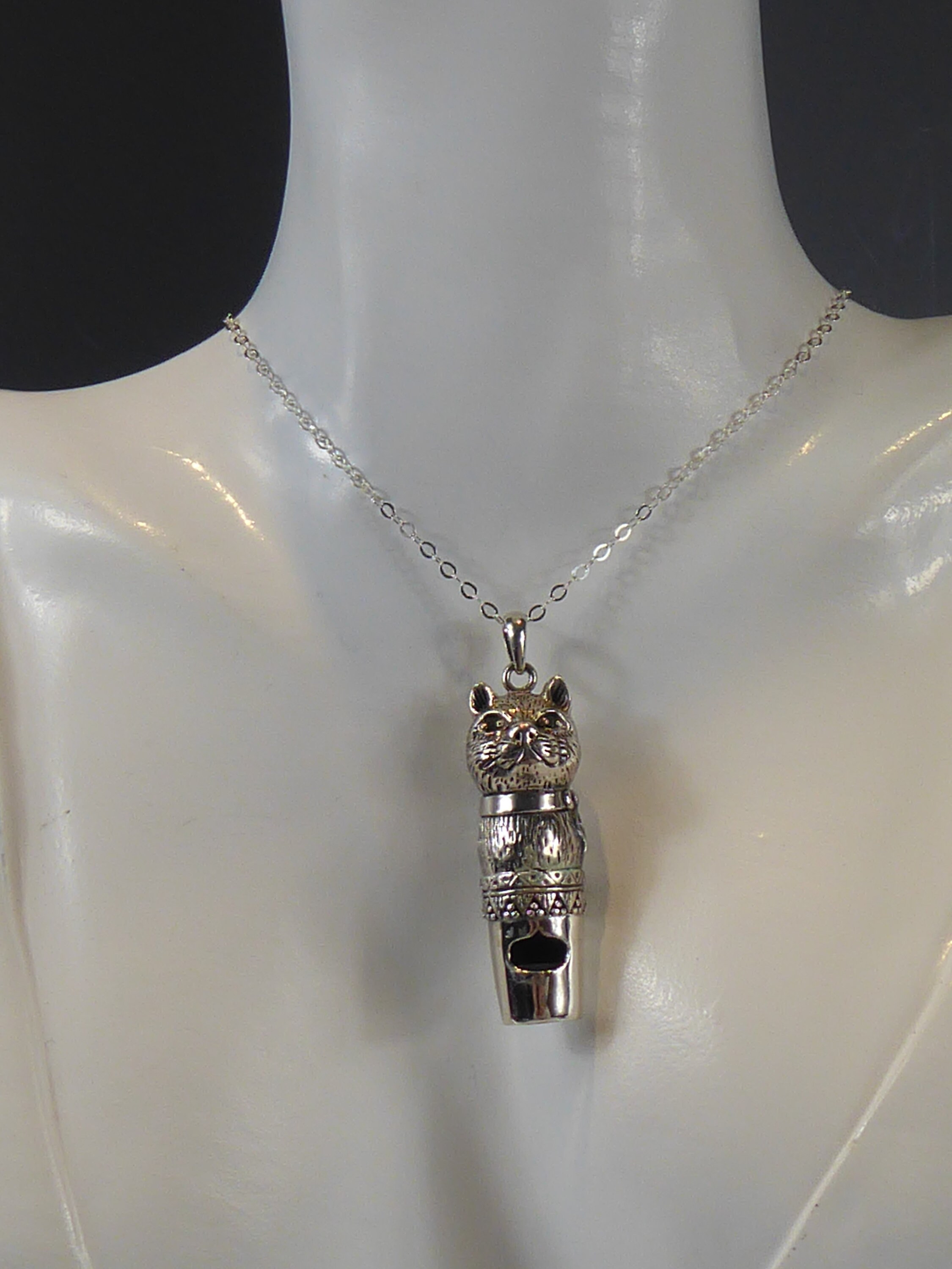 Cute Solid Silver Cat Whistle Pendant - Etsy Israel