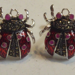 Silver & Enamel Ruby Set lady Bird Cufflinks