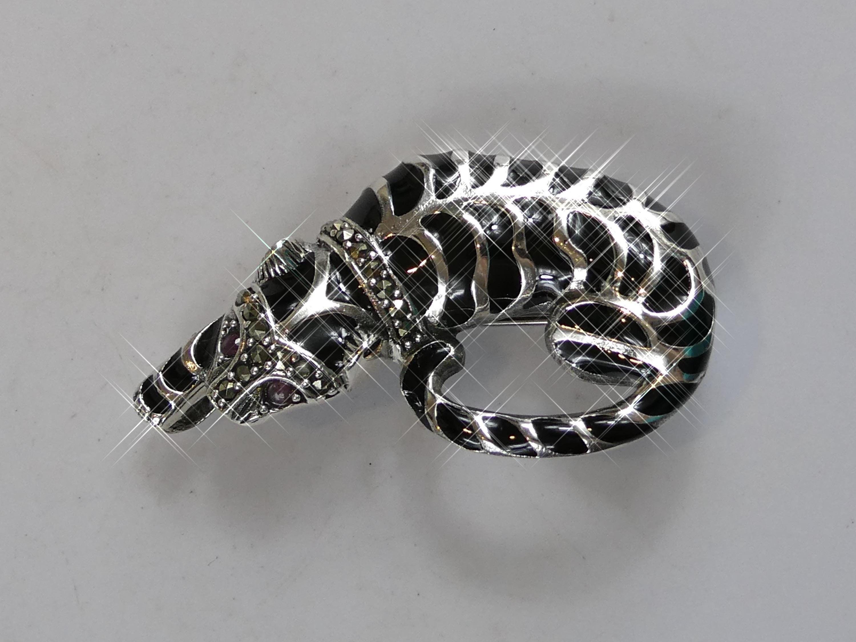 Broche Félin Panthère Léopard - Argent Sterling 925 Et Marcassites - Très Bon état Occasion
