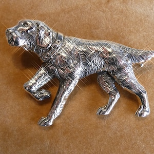 Fine Solid Silver Hound Dog Brooch