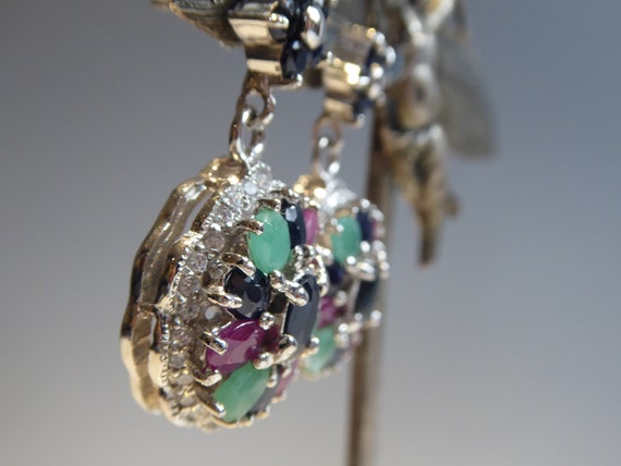 Silver real Emerald,Ruby,Sapphire set drop cluste… - image 5