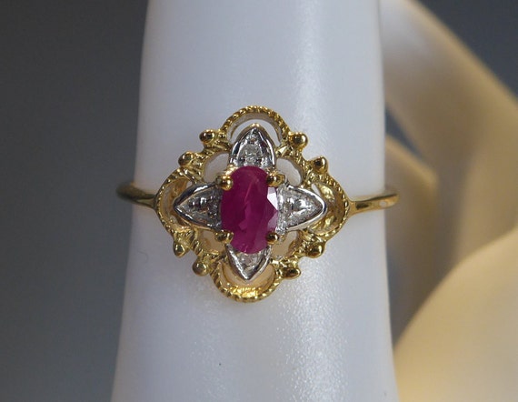 Fine Solid 9ct Gold Real Ruby & Diamond Set Ring - image 1