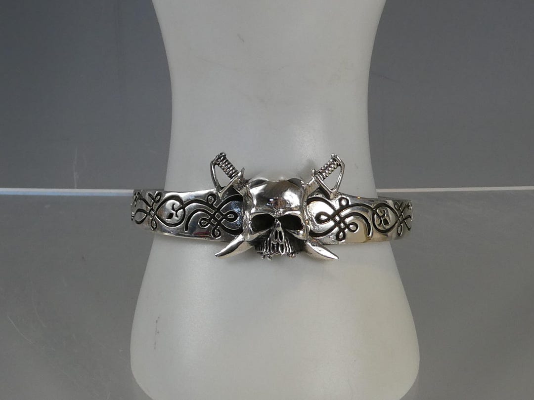 Fine Solid Silver Skull Gothic Bangle - Etsy