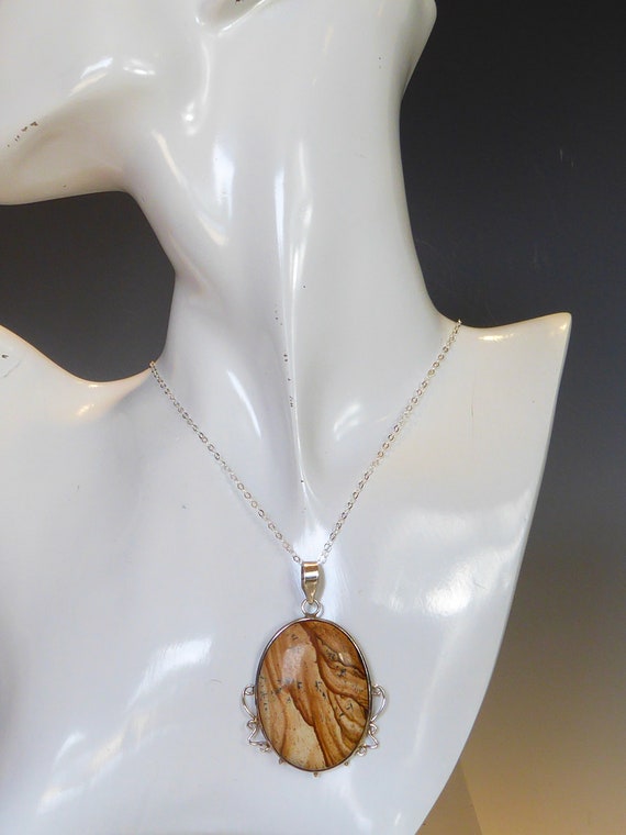 Large Fine Solid Silver Natural Stone Set Pendant… - image 7