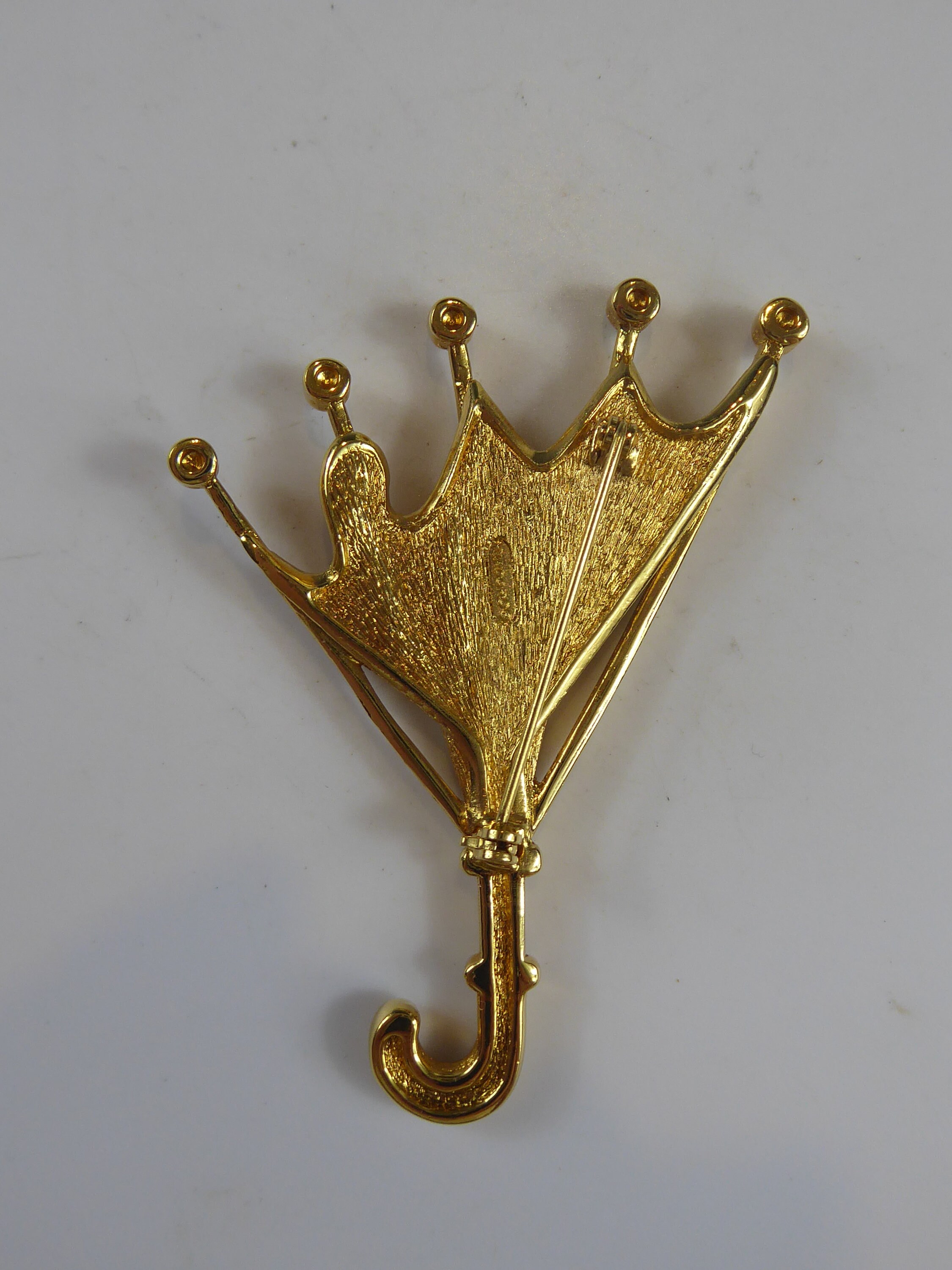 Broches de parapluie en métal doré rétro, broche en cristal