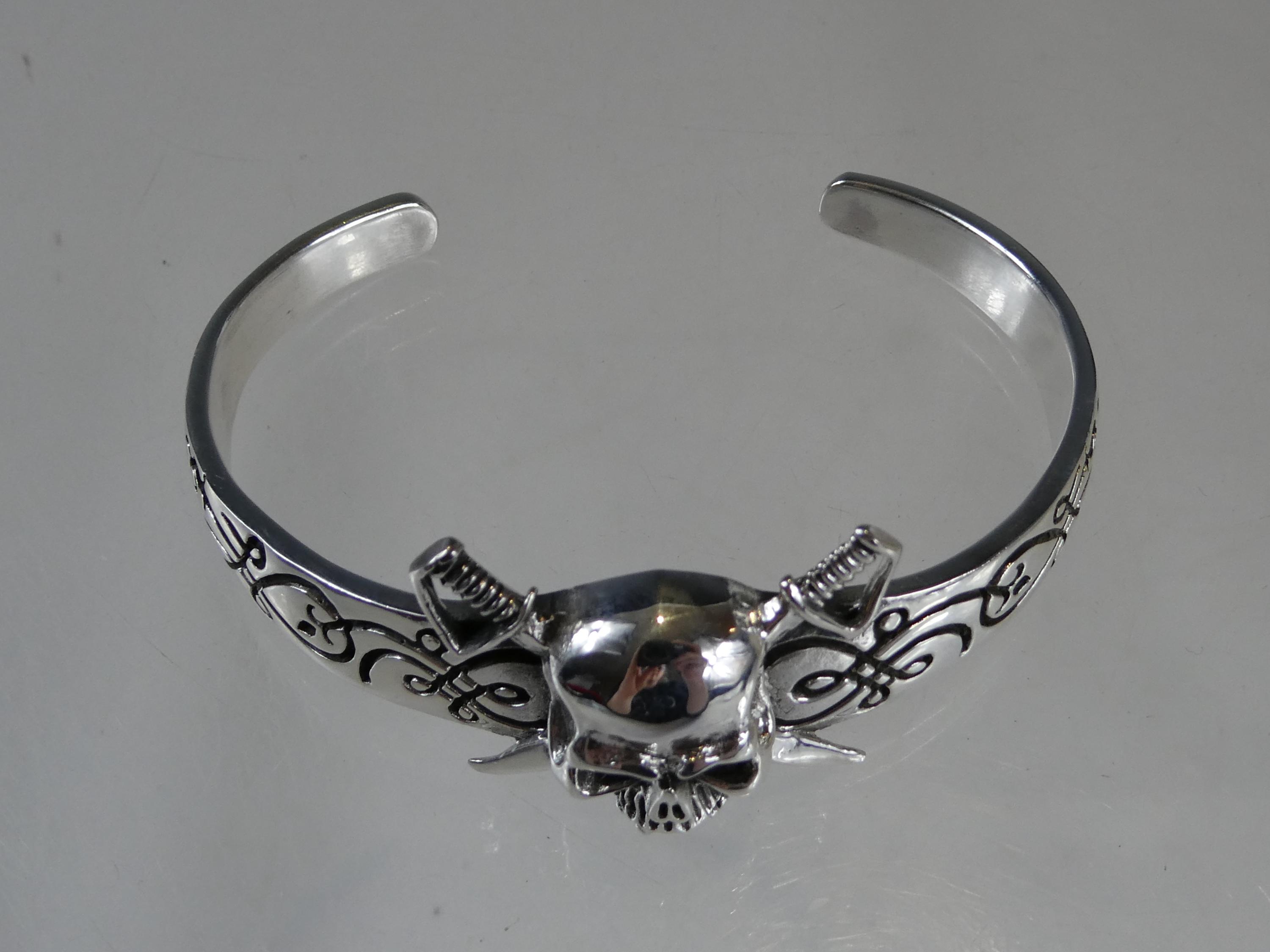 Fine Solid Silver Skull Gothic Bangle - Etsy