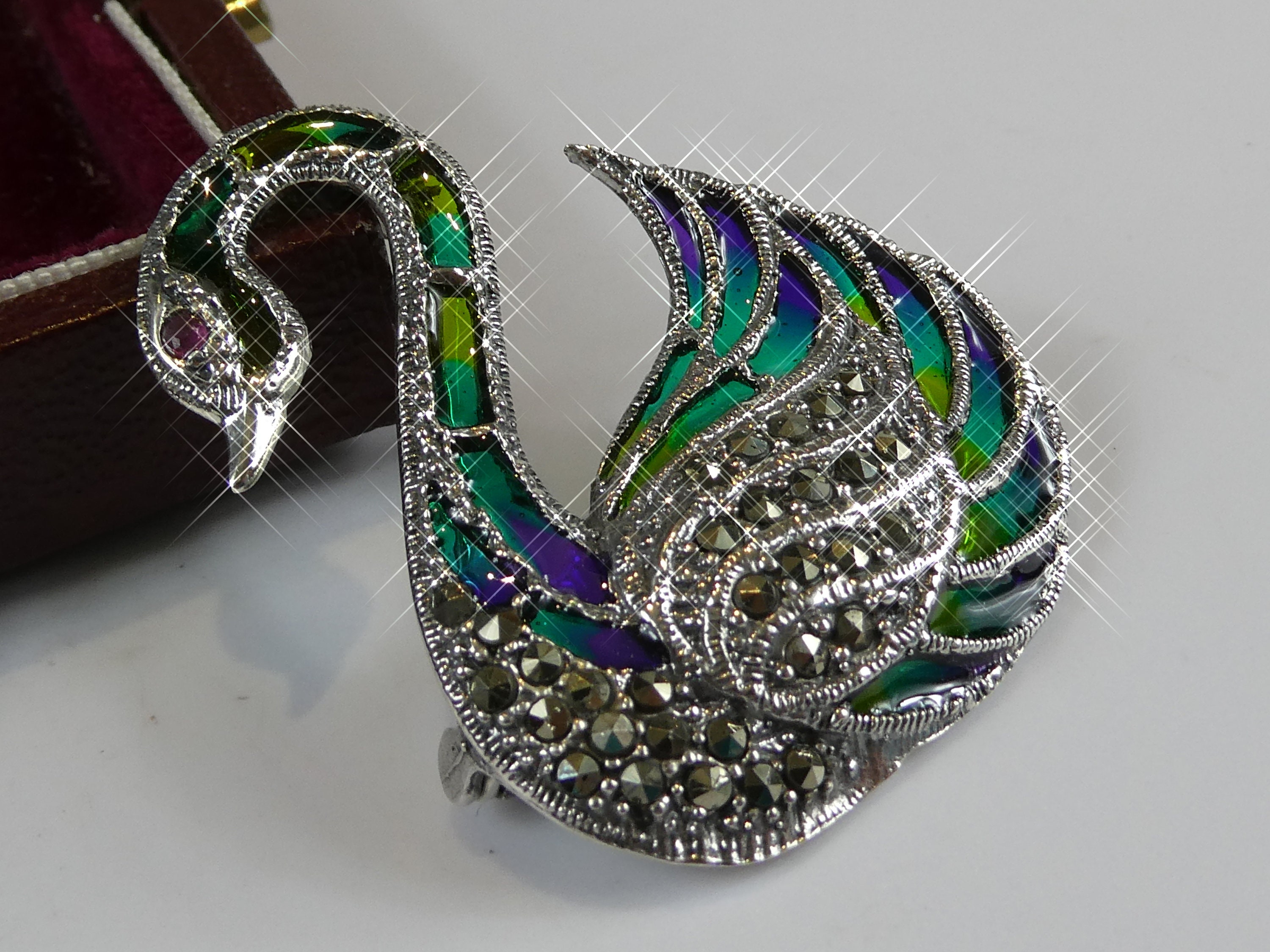 Broche Ancienne Cygne En Marcassite - Argenté, Pièce Vintage Française