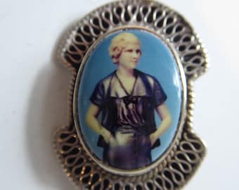 Belle Broche Ancienne Art Déco En Argent Et Émail - Occasion Vintage