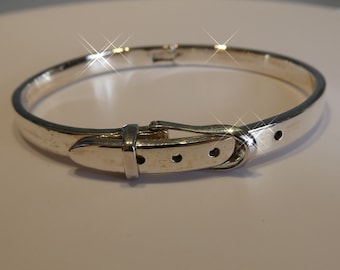 Vintage Belt Buckle Bracelet Sterling Silver With Scroll Engraved