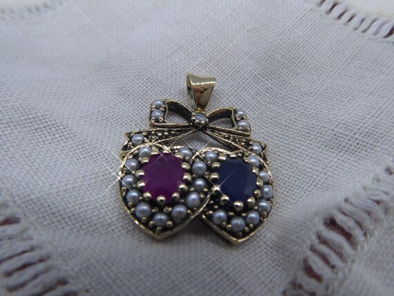 9ct Solid Gold Real Diamond,Sapphire, Ruby & Seed… - image 6