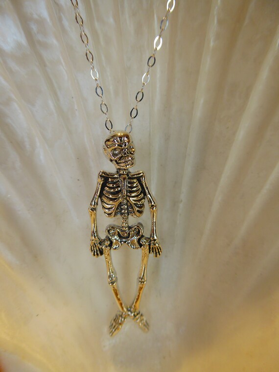 SOLID SILVER Gothic Skeleton Pendant on 18