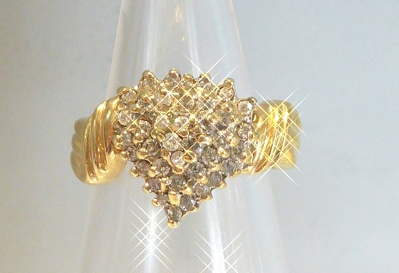 9ct Solid Gold Diamond Cluster Ring - image 1