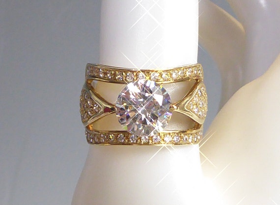 Stunning Impressive Solid 9ct Gold Solitaire Set … - image 1