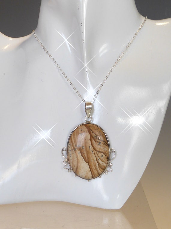 Large Fine Solid Silver Natural Stone Set Pendant… - image 8