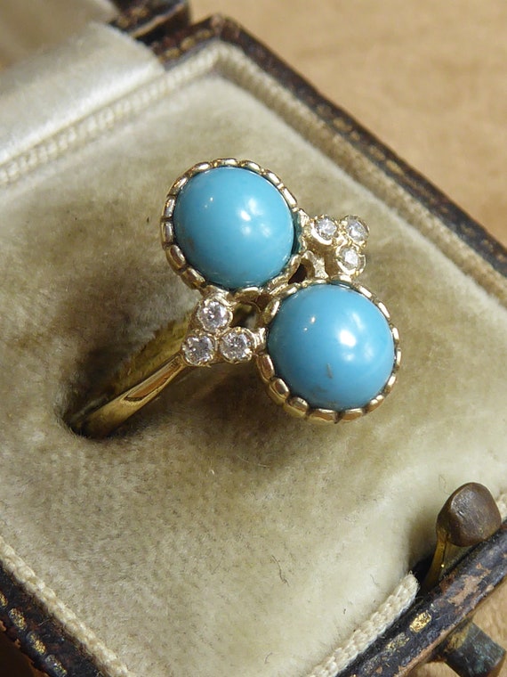 も*も様 アンティーク 9ctゴールド ターコイズ＆ダイヤモンドリング