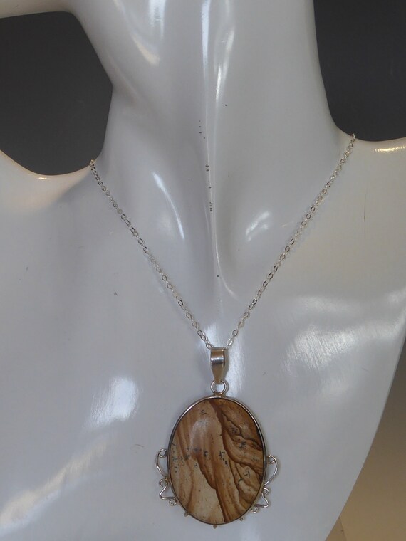 Large Fine Solid Silver Natural Stone Set Pendant… - image 5