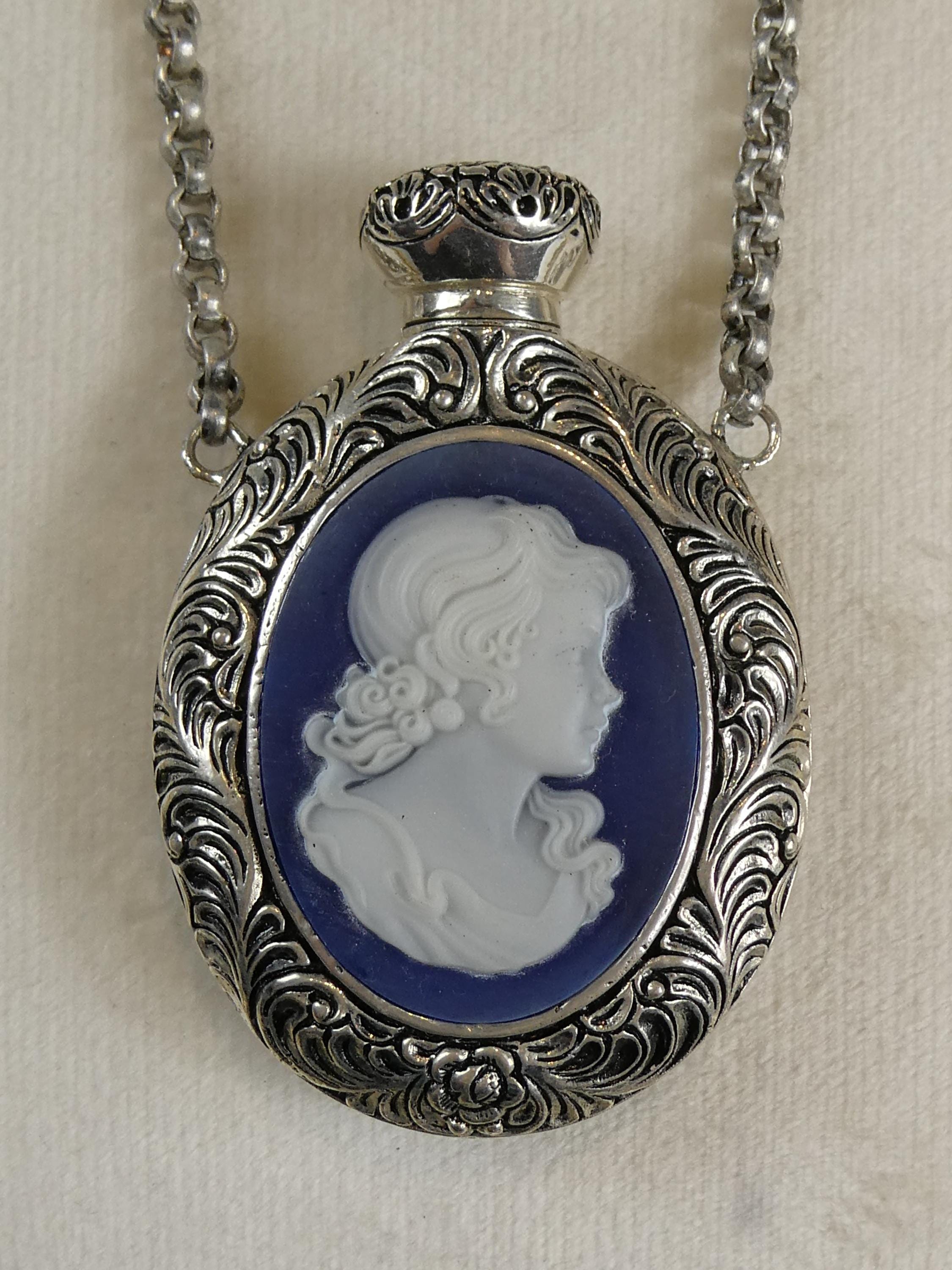 Pretty Silver Plated Cameo Chatelaine Perfume Bottle