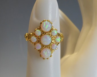 Opal Cluster Ring set In Solid Silver 18ct gold