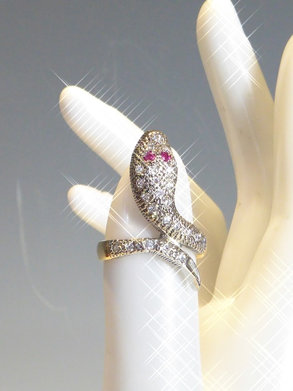 Snake Ring 18ct Gold on Solid Silver - image 3