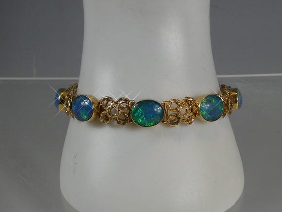 Fine Solid 9ct Gold Opal Bracelet - image 3