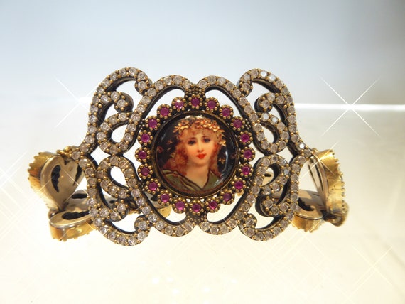 Silver & Gilt Art Nouveau Enamel Ruby Set Lady Pl… - image 8