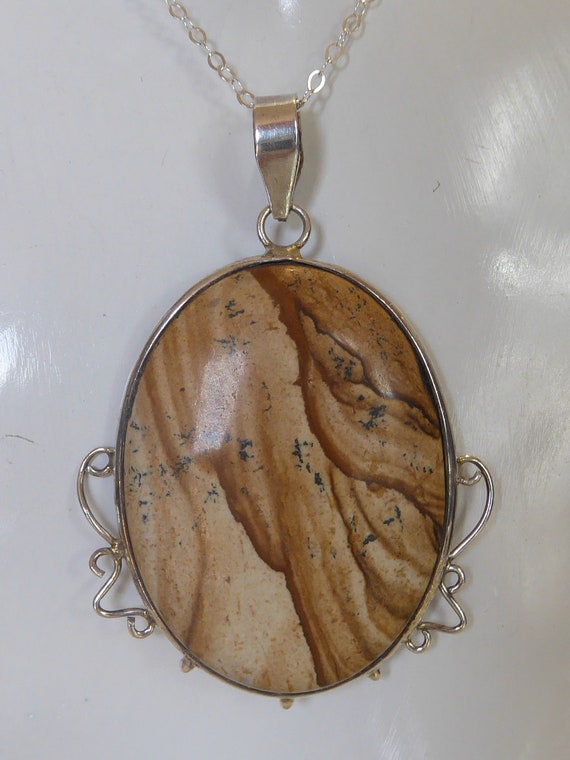 Large Fine Solid Silver Natural Stone Set Pendant… - image 6