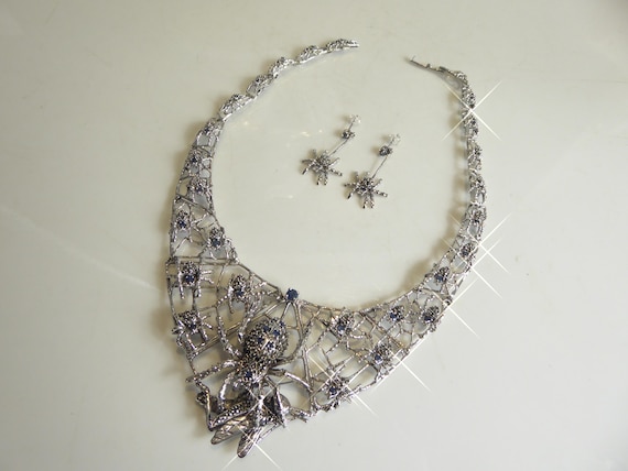 Stunning Solid Silver Real Sapphire Set Spiders W… - image 1