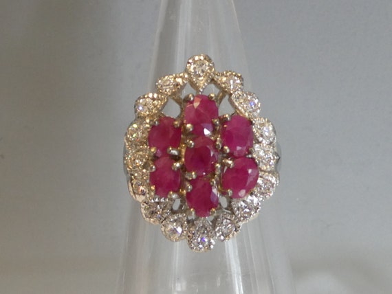 Fine Silver Real Ruby Set Cluster Ring - image 1