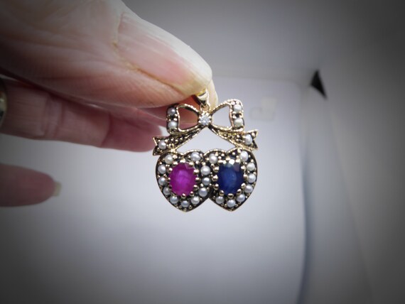 9ct Solid Gold Real Diamond,Sapphire, Ruby & Seed… - image 4