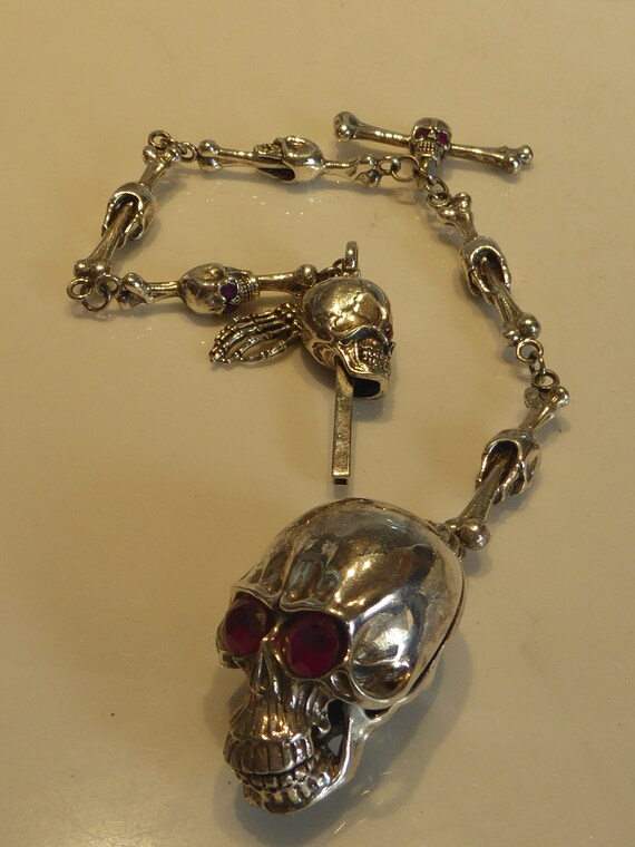 Solid Silver Skull Watch Chain ,key & Box - Etsy