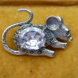 Cute Solid Silver Marcasite Set Mice Brooch