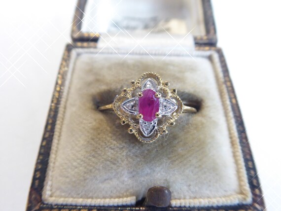 Fine Solid 9ct Gold Real Ruby & Diamond Set Ring - image 6
