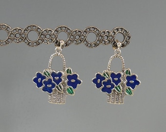 Boucles D'oreilles Clous Argenté Style Panier De Fleur Chandelier Vintage - Modèle EH5 - Neuf