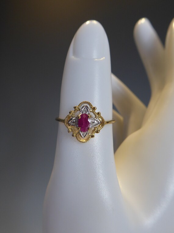 Fine Solid 9ct Gold Real Ruby & Diamond Set Ring - image 5