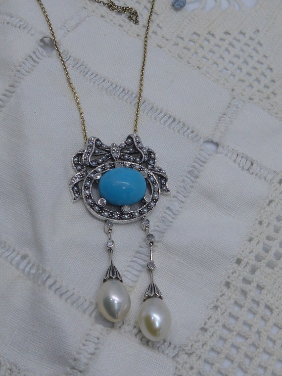 Turquoise and sale diamond pendant