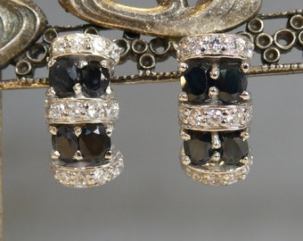 Feines Paar Silber Art Deco Design Echt Saphir Set Ohrringe
