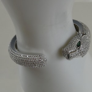 Stunning Art Deco Style Silver Panther Cat Bangle